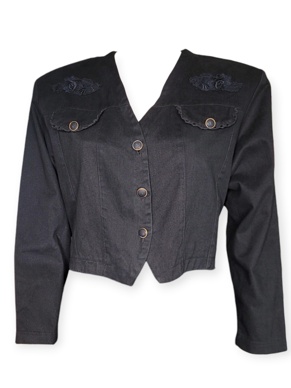 Vintage Cropped Embroidered Military Jacket Black Medium 80s 90s Goth Punk